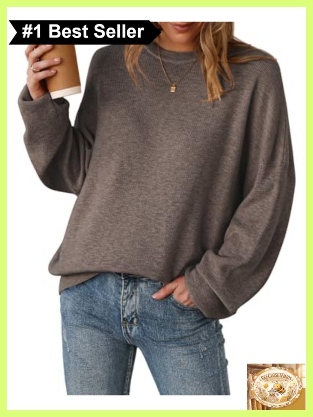 Wool Blend Oversized Crewneck Pullover Sweater Ribbed Knit Long Sleeve